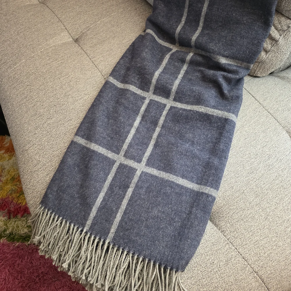 Nido Notte Italian Knit Blanket Plaid Dusty Blue Cotton Blend Soft Throw